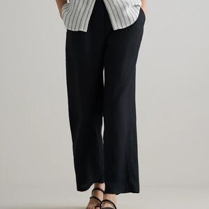 Quince 100% European Linen Pleated Straight Leg Trousers, Black